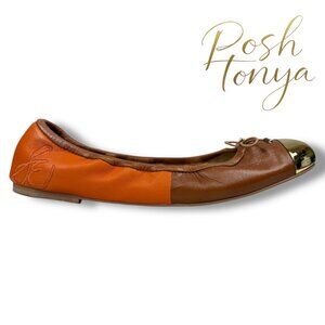 Sam Edelman Fairleigh Brown Orange Gold Cap Toe Ballet Flats Size 7.5 Minimalist